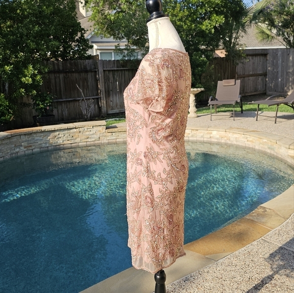 Pisarro Nights sequins beaded pink dress 6 - Picture 12 of 15